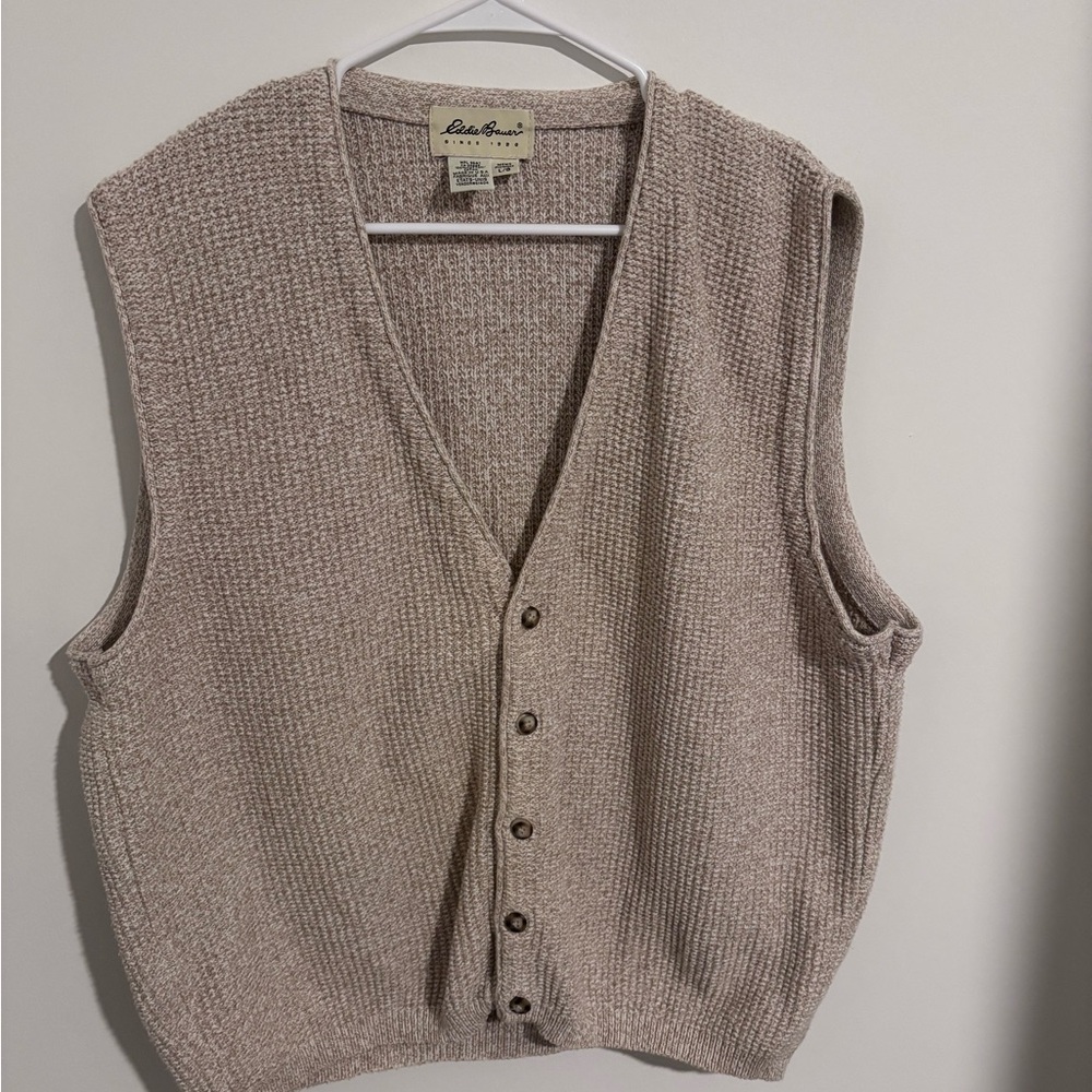 ♥️SOLD♥️Eddie Bauer Vintage 100% Cotton Taupe Knit Vest Made in USA